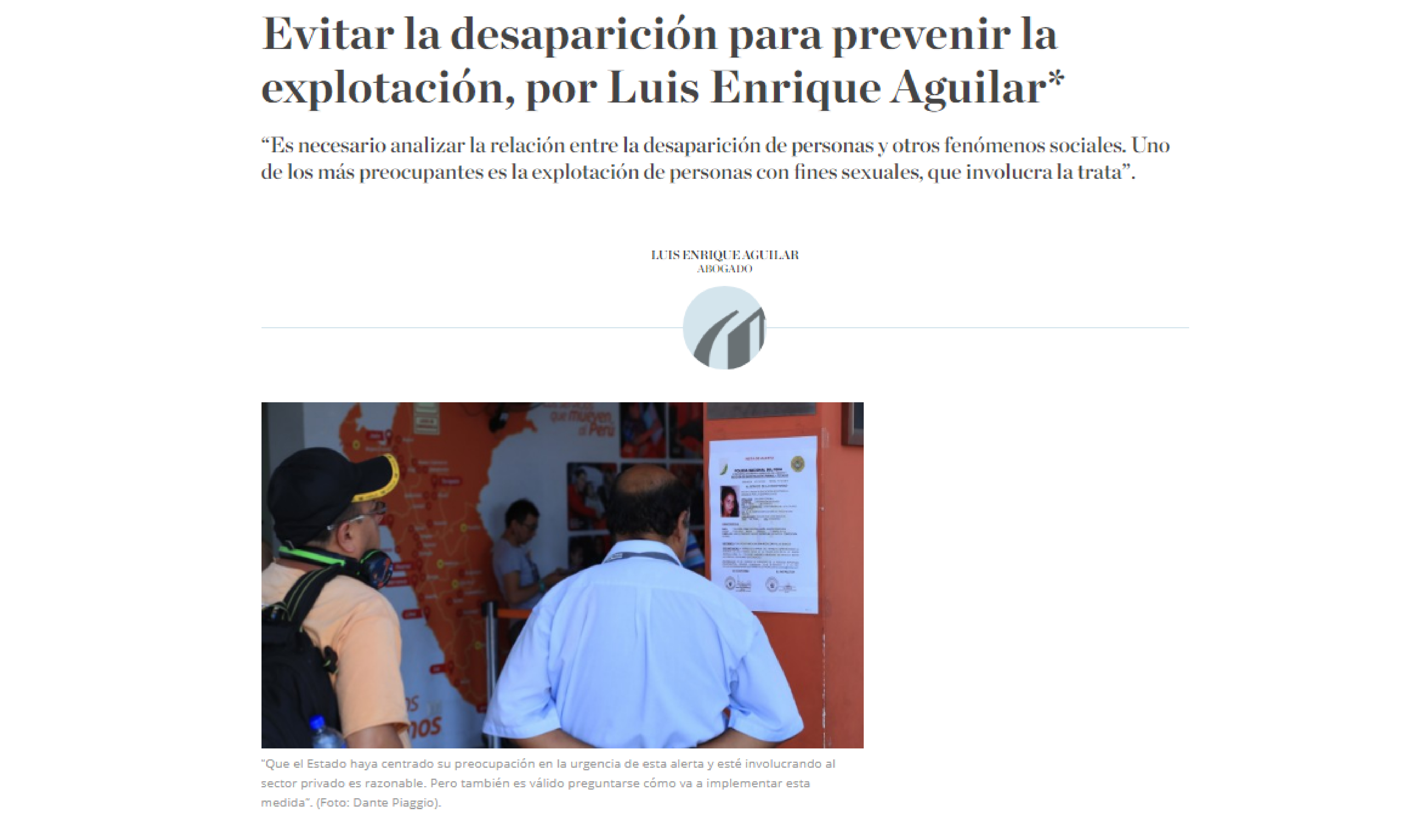 El Comercio: Evitar la desaparición para prevenir la explotación, por Luis Enrique Aguilar
