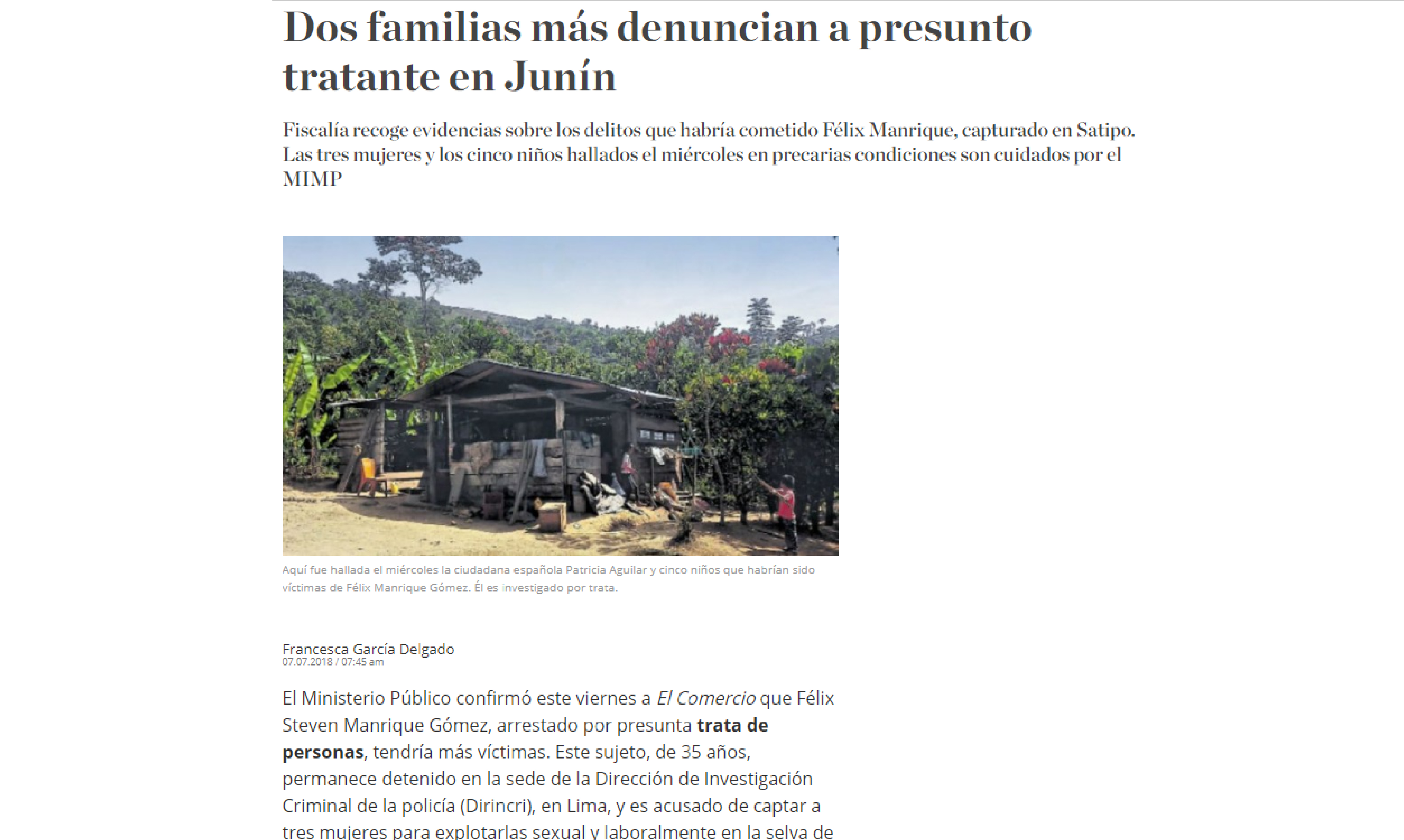 El Comercio: Dos familias más denuncian a presunto tratante en Junín