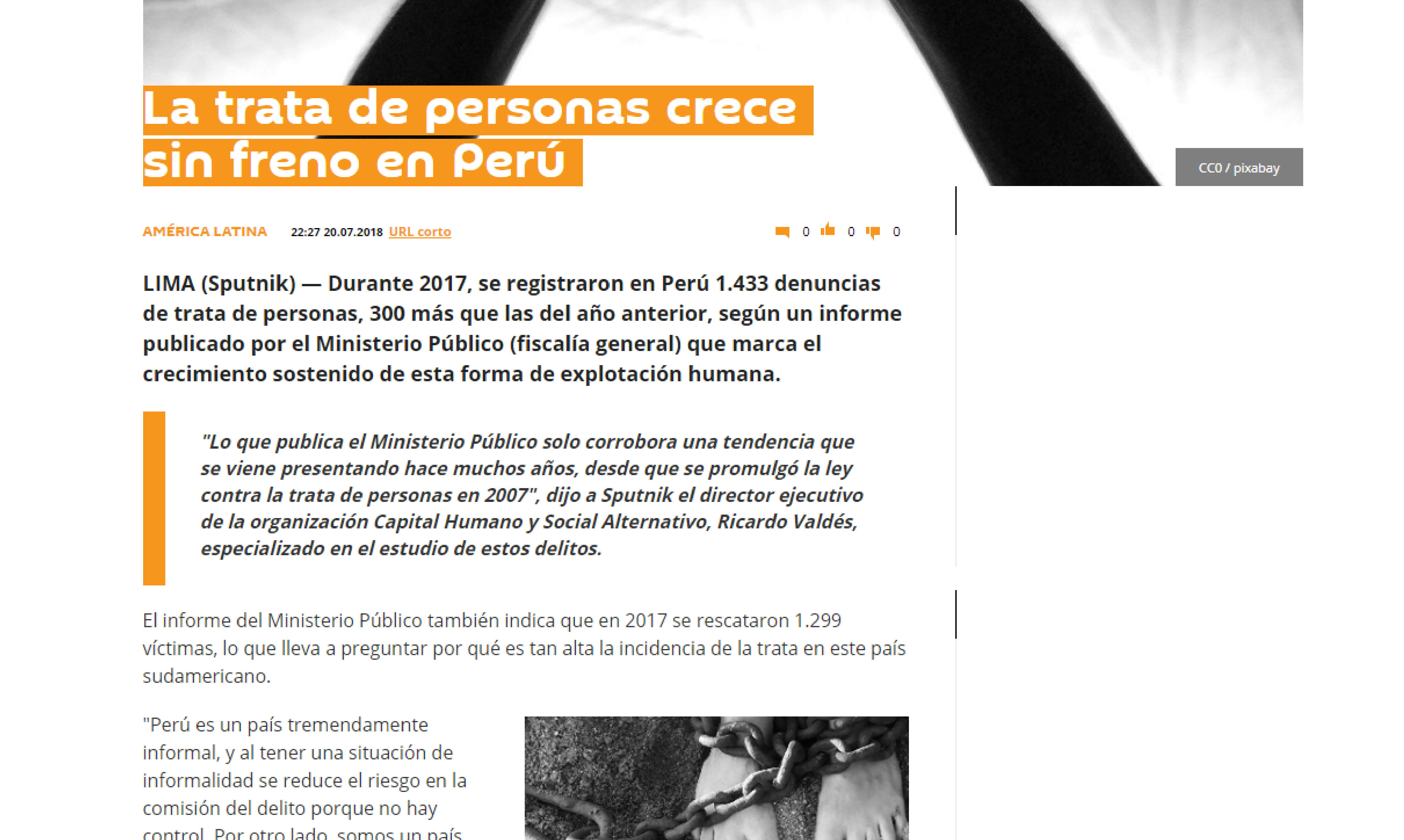 Sputniknews: La trata de personas crece sin freno en Perú