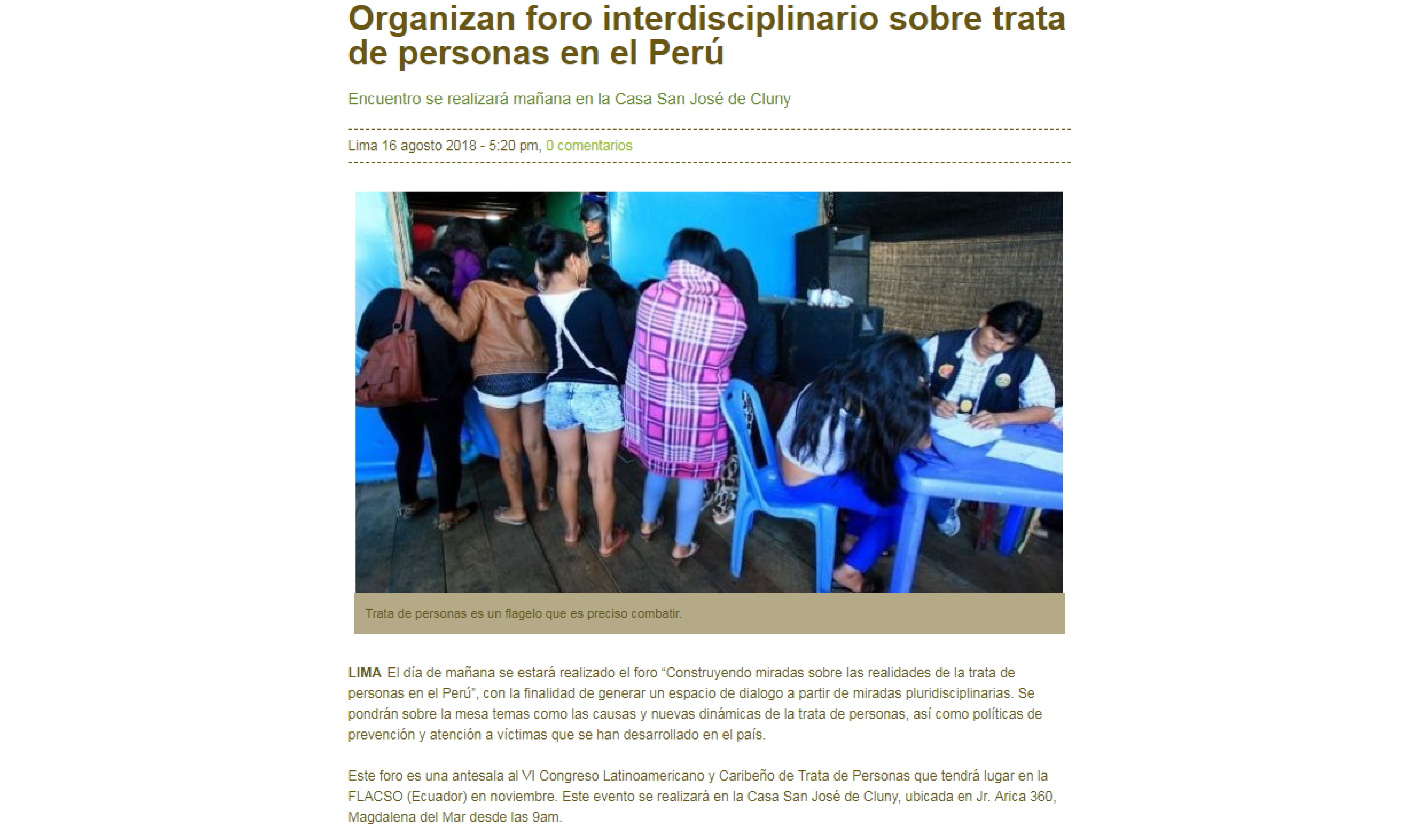 Inforegión: Organizan foro interdisciplinario sobre trata de personas en el Perú