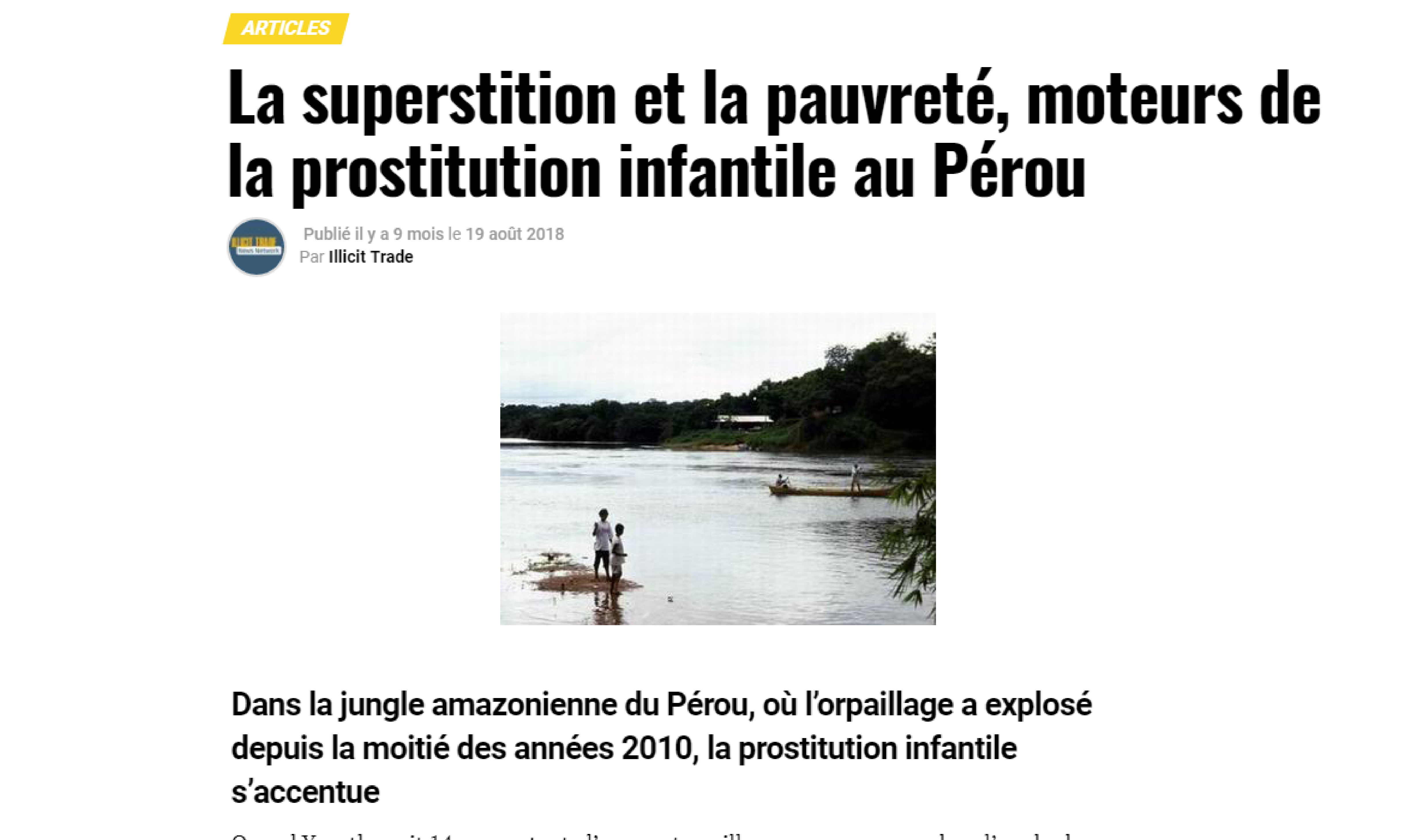 La superstition et la pauvreté, moteurs de la prostitution infantile au Pérou