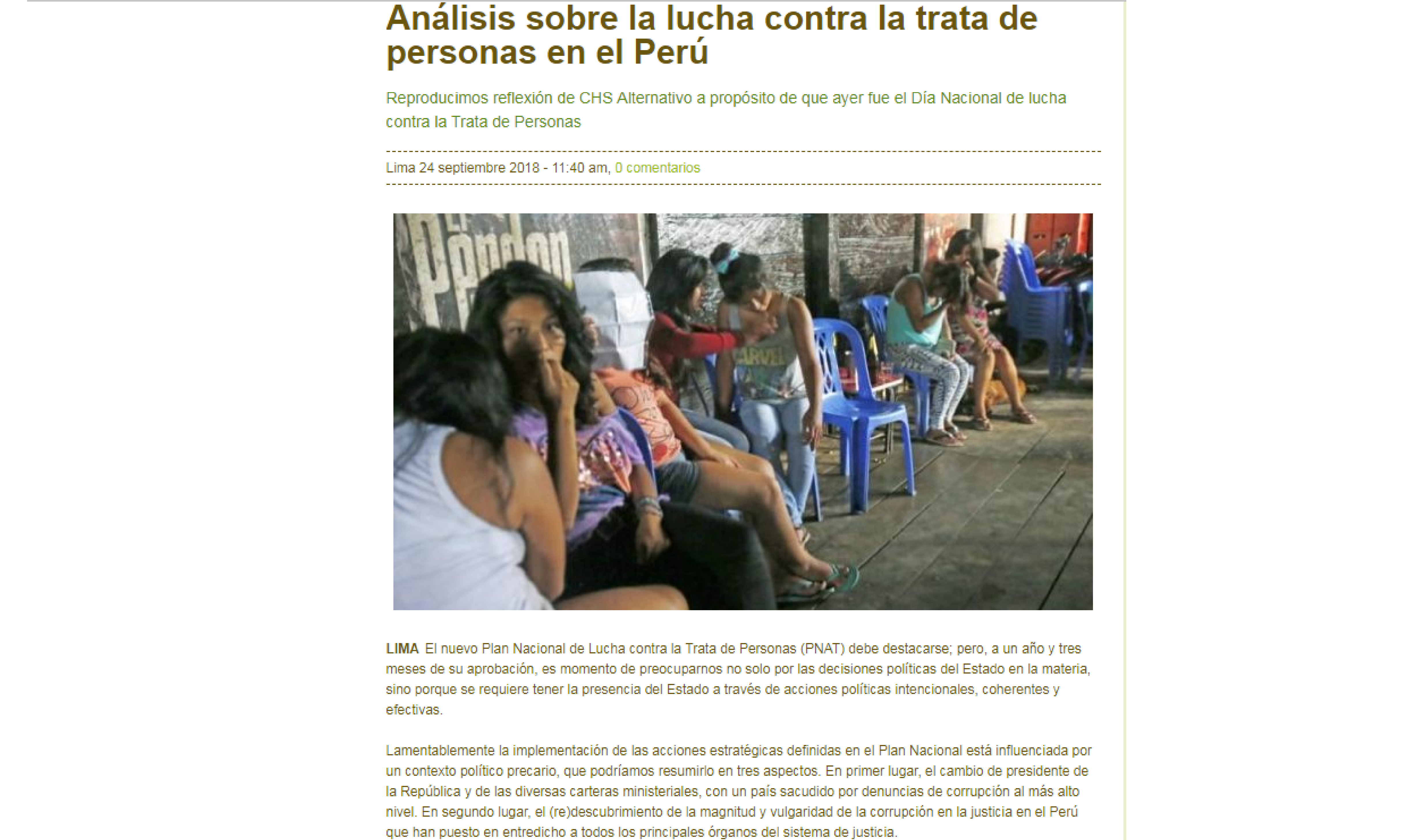 Inforegión: Análisis sobre la lucha contra la trata de personas en el Perú