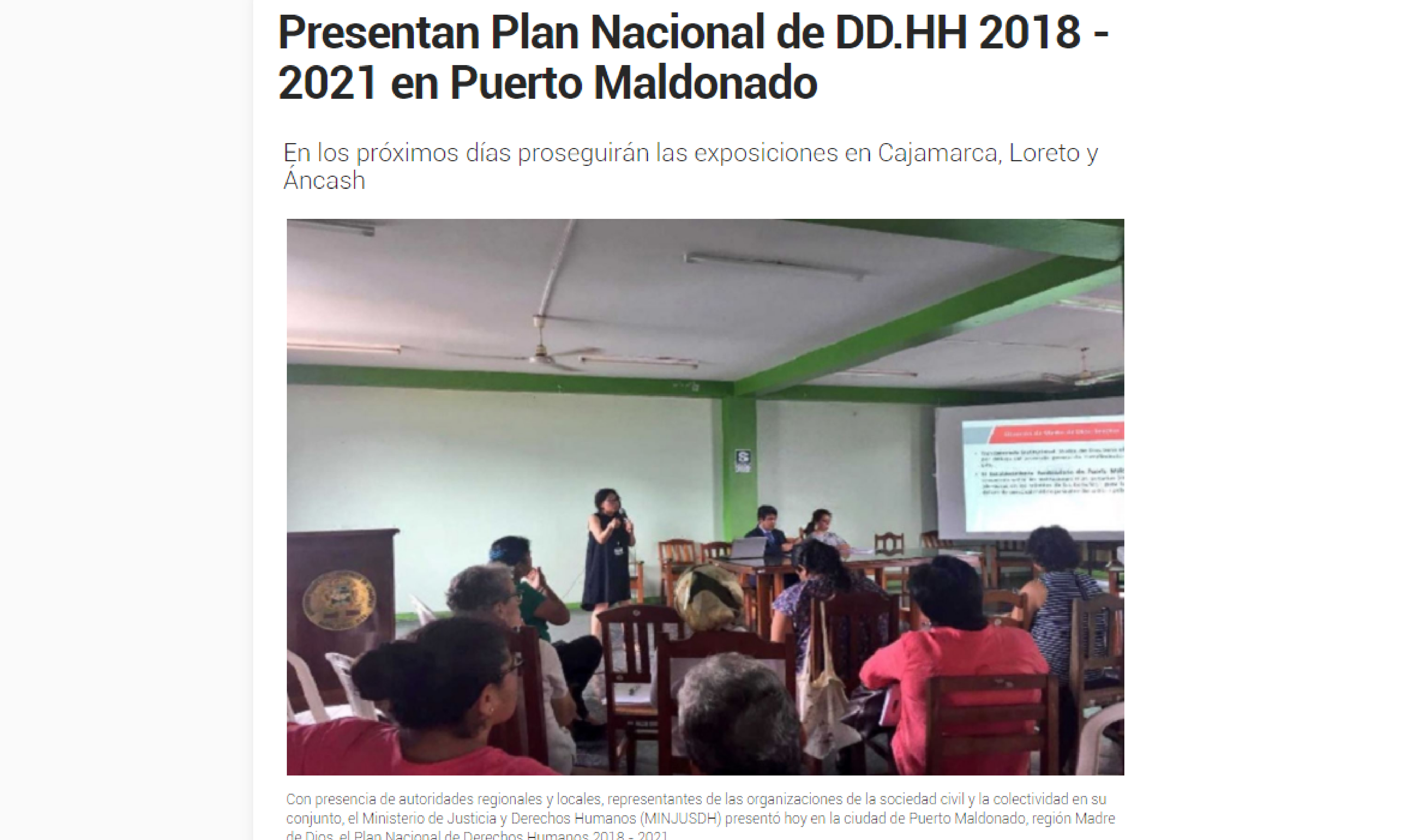 Andina: Presentan Plan Nacional de DD.HH 2018 – 2021 en Puerto Maldonado