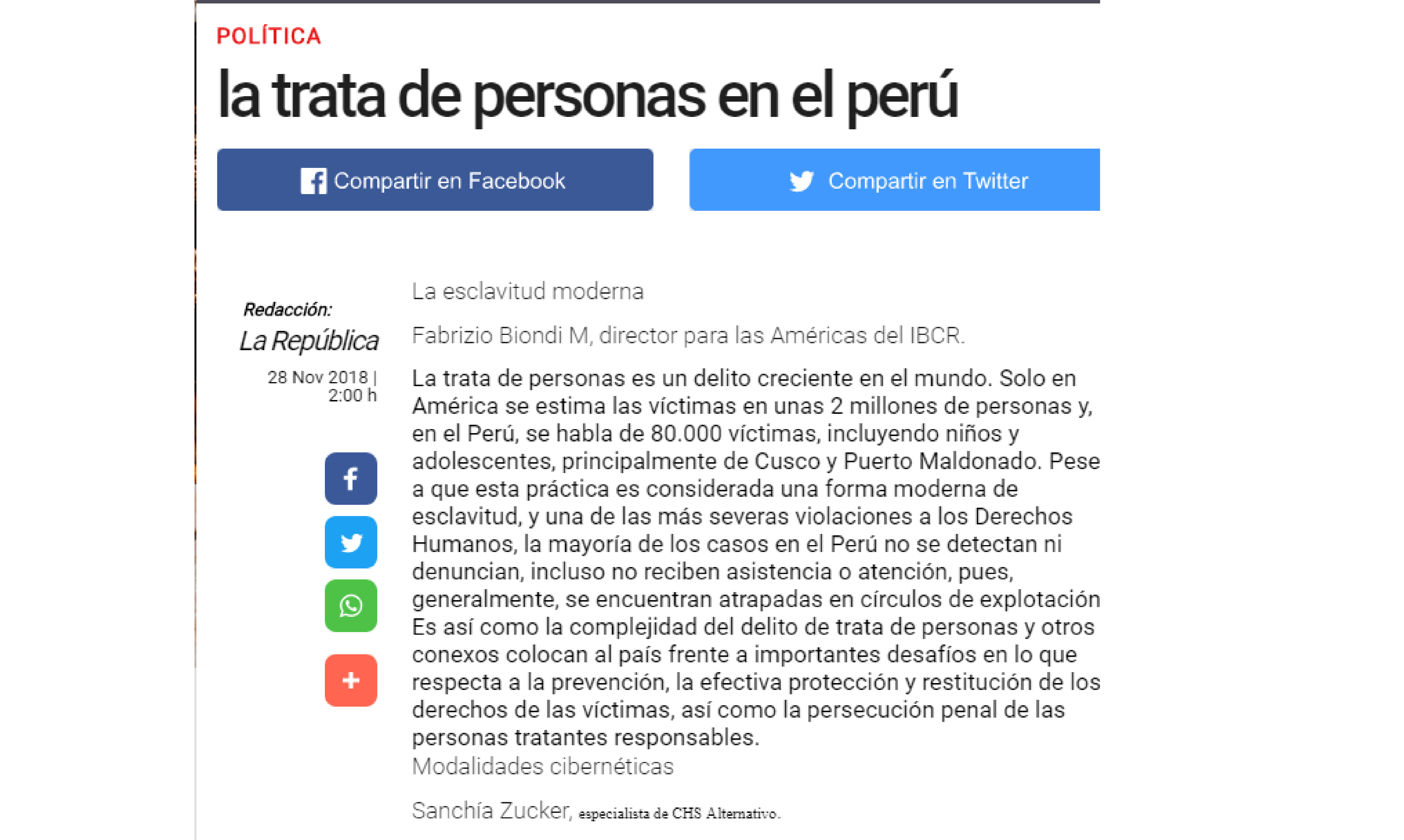 La República: La trata de personas en el Perú