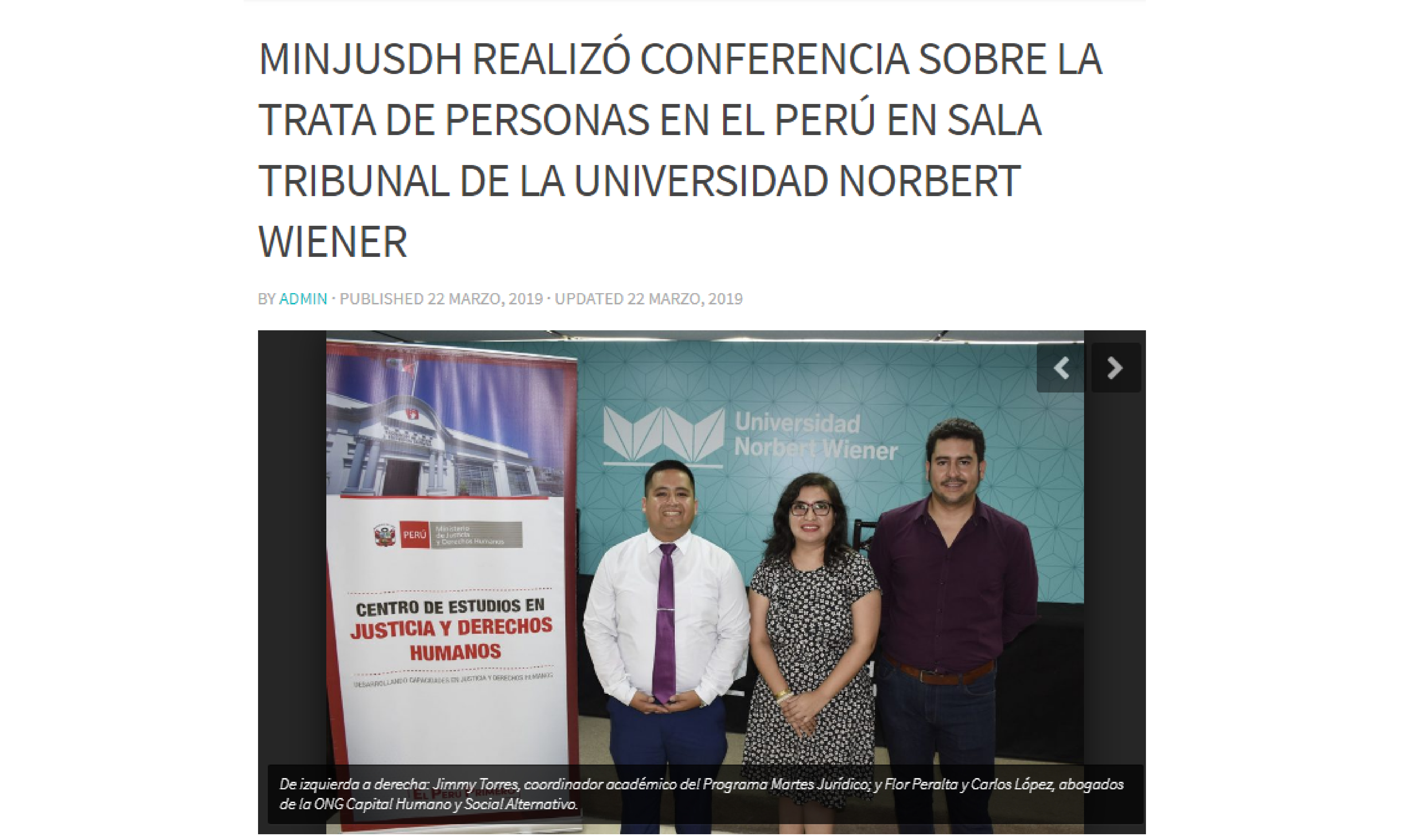 MINJUSDH realizó conferencia sobre la trata de personas en el Perú en sala tribunal de la Universidad Norbert Wiener