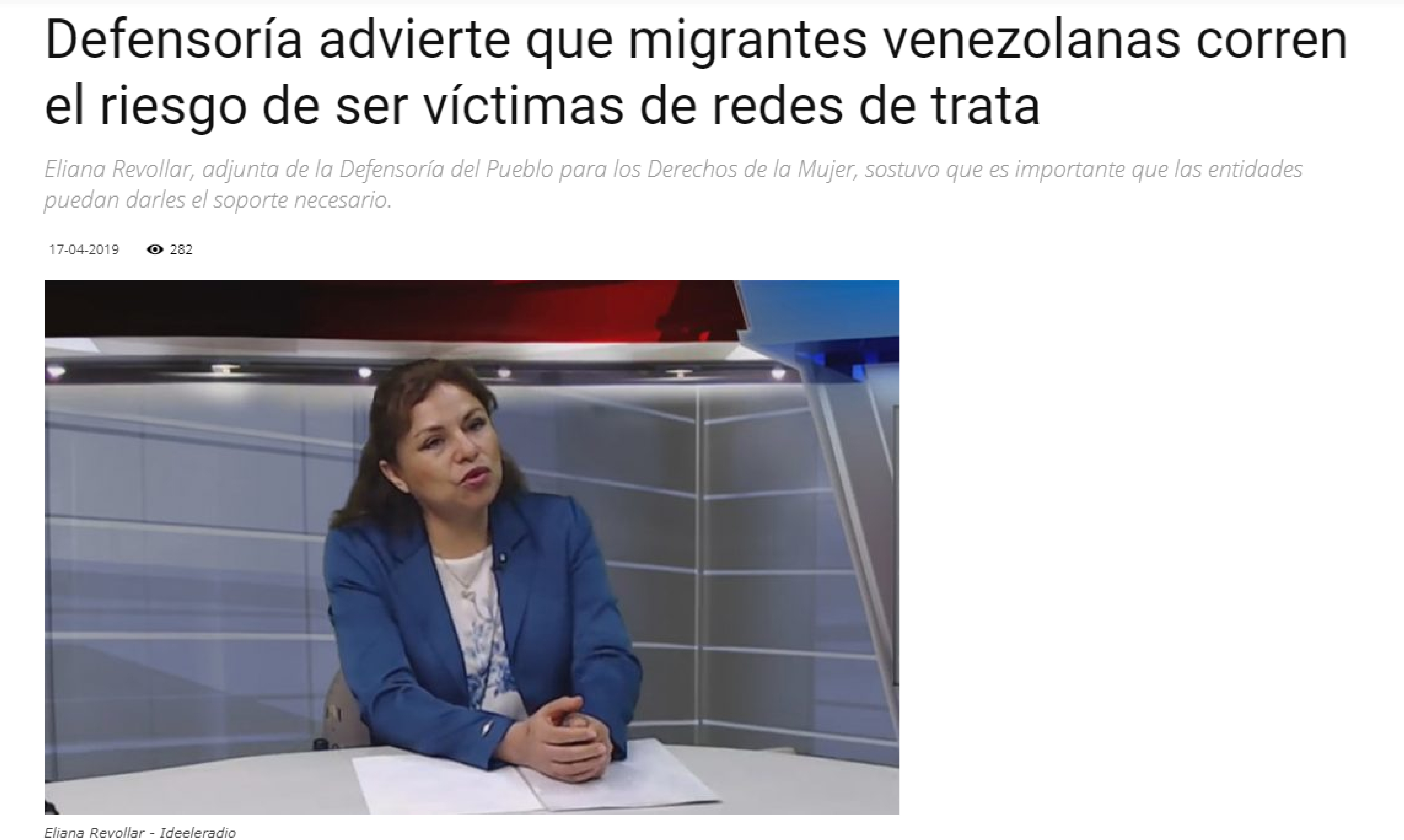 Defensoría advierte que migrantes venezolanas corren el riesgo de ser víctimas de redes de trata