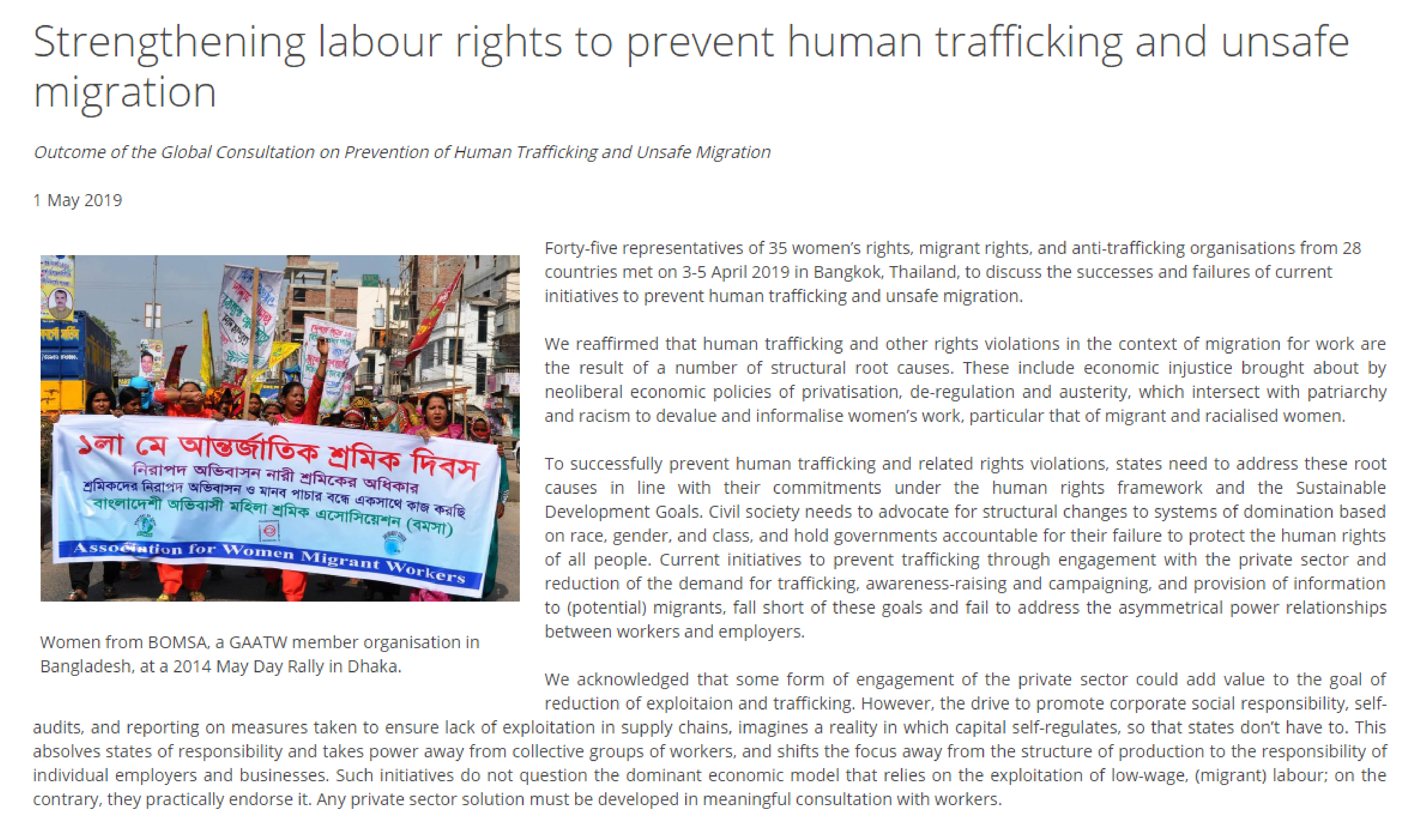 Strengthening labour rights to prevent human trafficking and unsafe migration