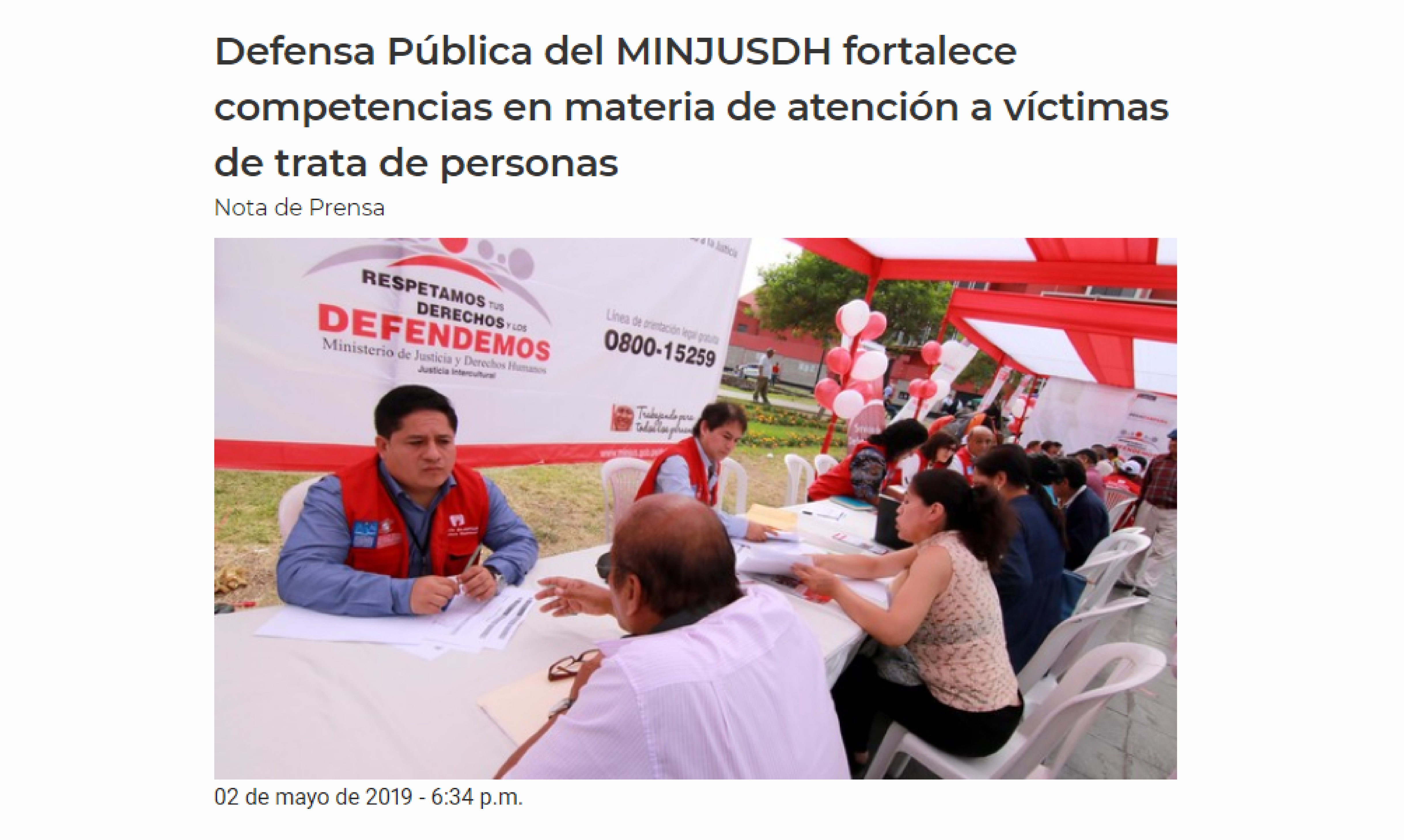 Defensa Pública del MINJUSDH fortalece competencias en materia de atención a víctimas de trata de personas