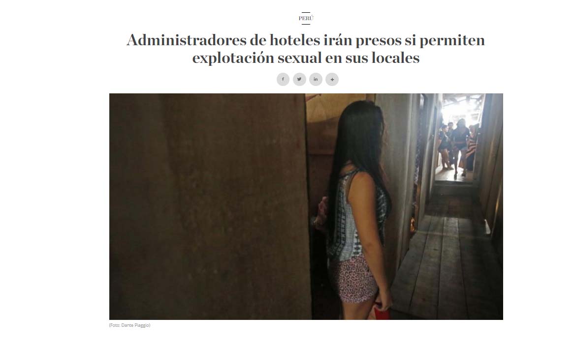 Administradores de hoteles irán presos si permiten explotación sexual en sus locales