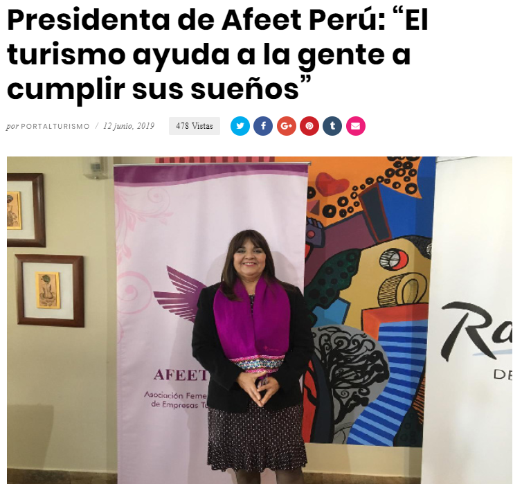 Presidenta de Afeet Perú: “El turismo ayuda a la gente a cumplir sus sueños”