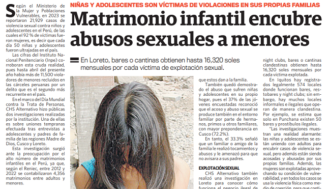 Expreso: Matrimonio infantil encubre abusos sexuales a menores