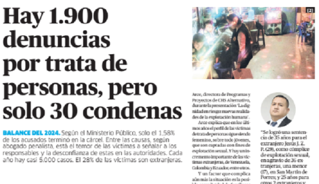 Hay 1900 denuncias por trata de personas, pero solo 30 condenas