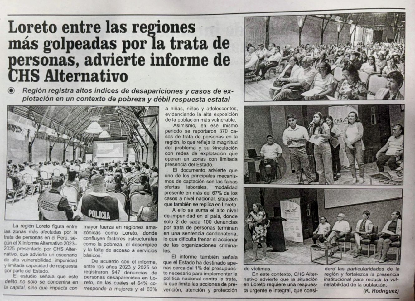 Loreto entre las regiones más golpeadas por la trata de personas, advierte informe de CHS Alternativo